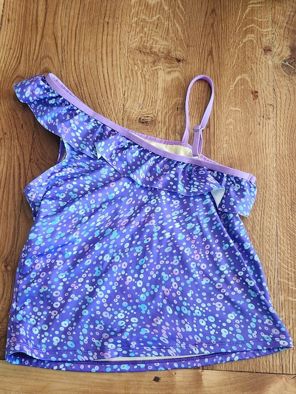 Lands' End Purple Ruffle One-Shoulder Swim Top